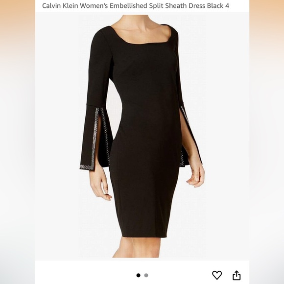 Calvin Klein Elegant Black sheath dress with bell sleeves - Picture 1 of 5